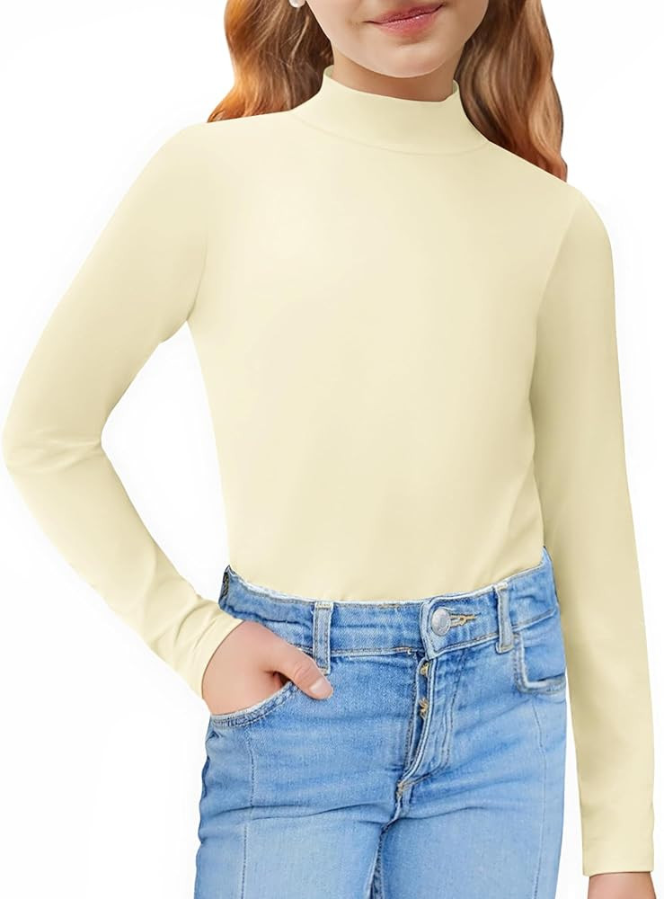 Arshiner Girls Long Sleeve Mock Turtleneck Shirts Slim Fit Casual Base Layer Top Tee | Amazon (US)