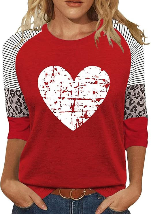 Vircreate Womens 3/4 Sleeve Crew Neck T-Shirts Valentina's Day Spring Shirts Love Heart Raglan To... | Amazon (US)