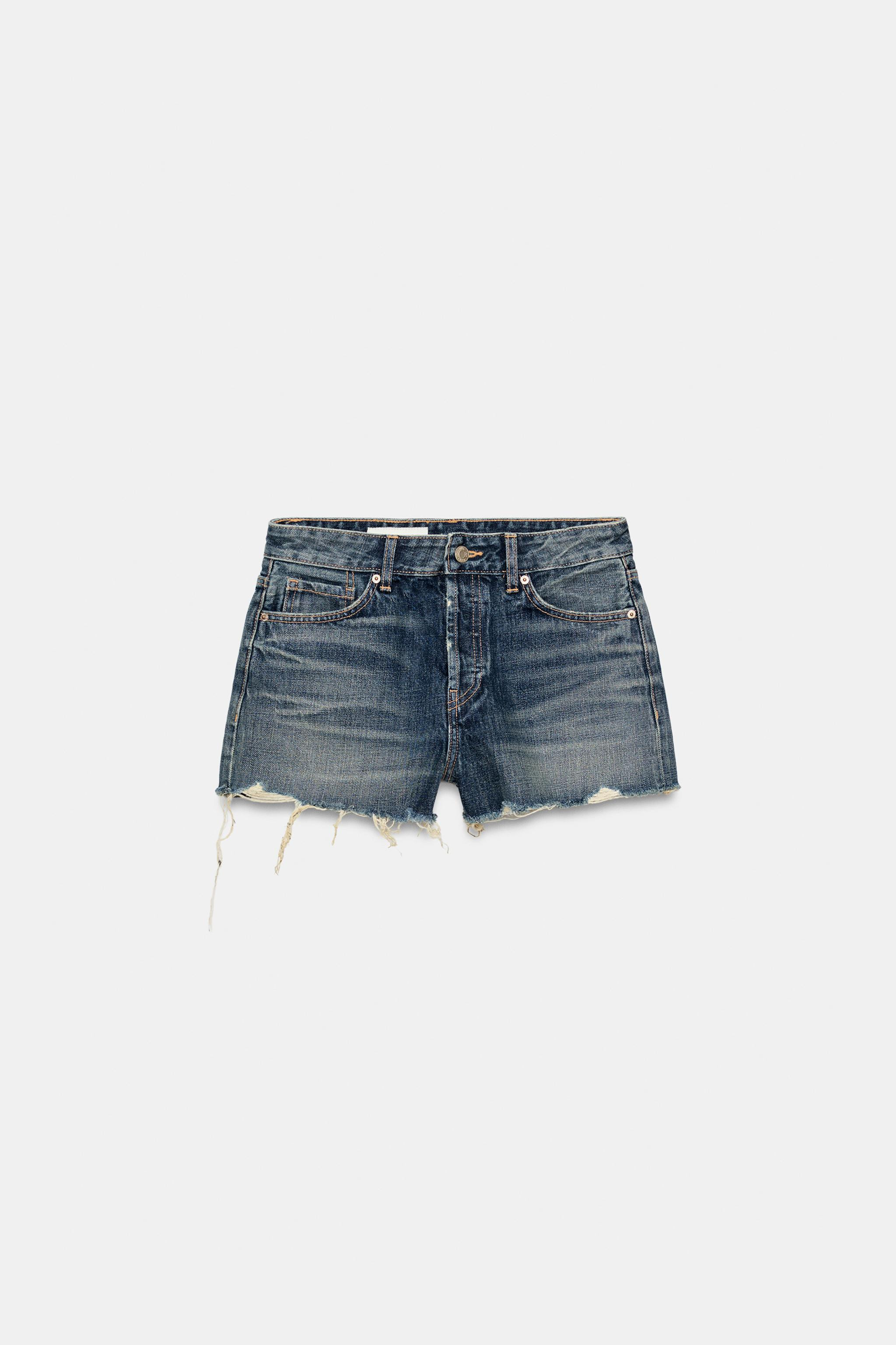 RIPPED MID-RISE TRF DENIM SHORTS | Zara US