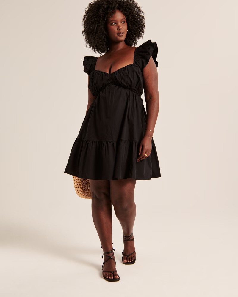 Ruched Flutter Sleeve Mini Dress | Abercrombie & Fitch (US)