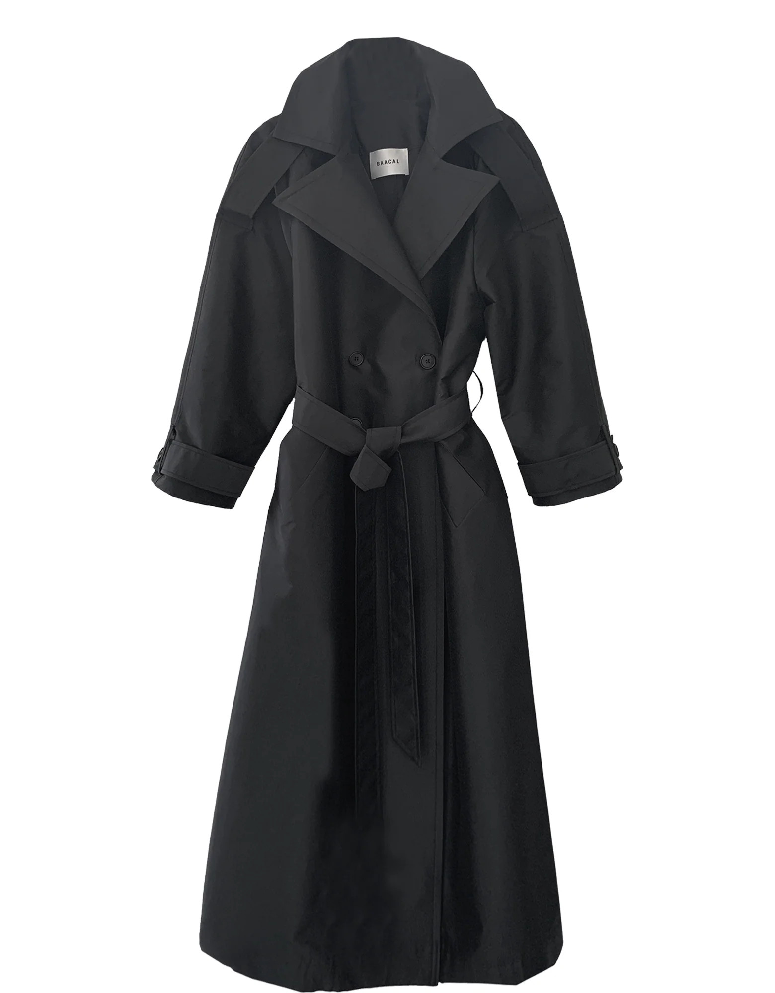Delia Long Oversized Trench- Black Dupioni | BAACAL Limited, LLC