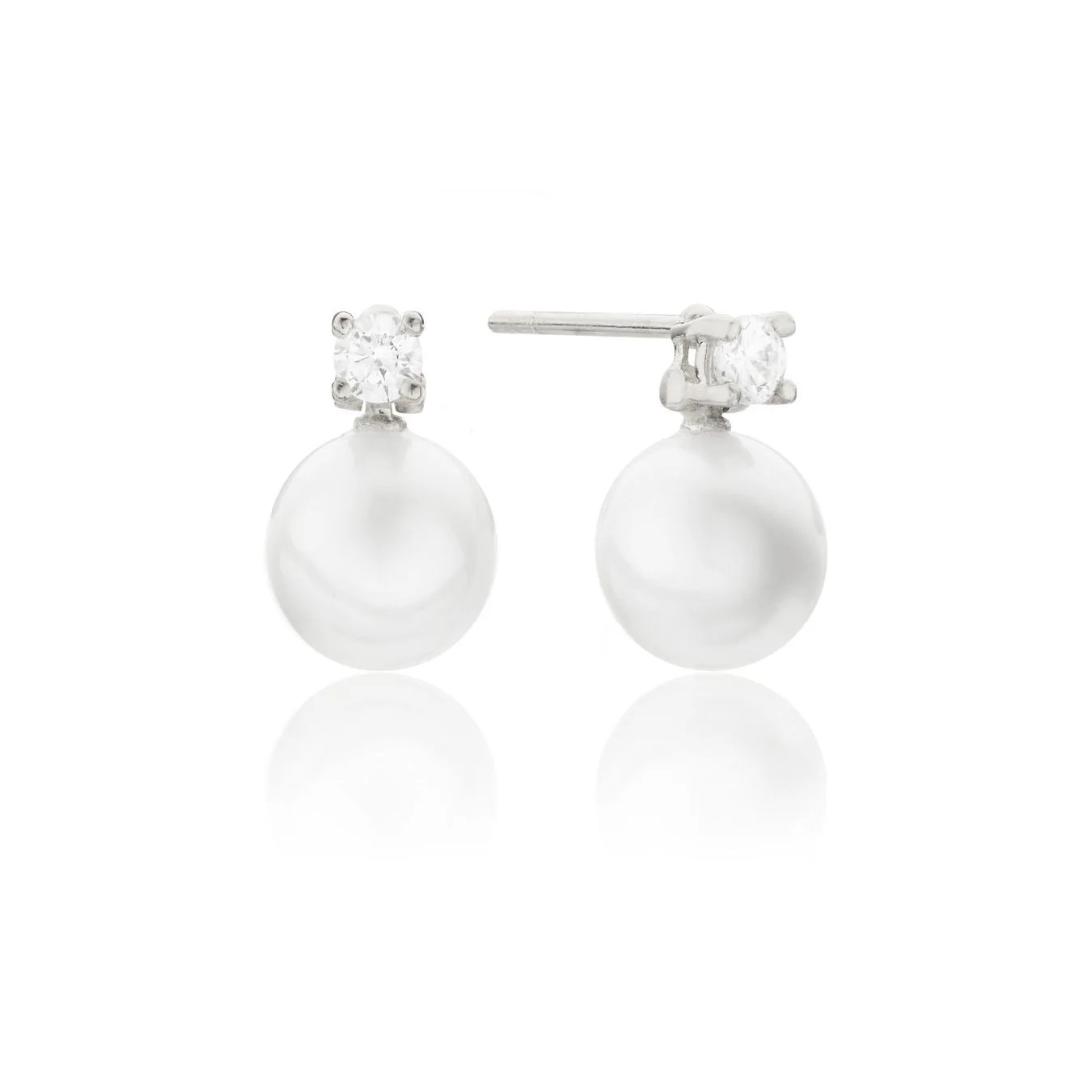 Silver Diamond Style and Pearl Stud Earrings | Lily & Roo