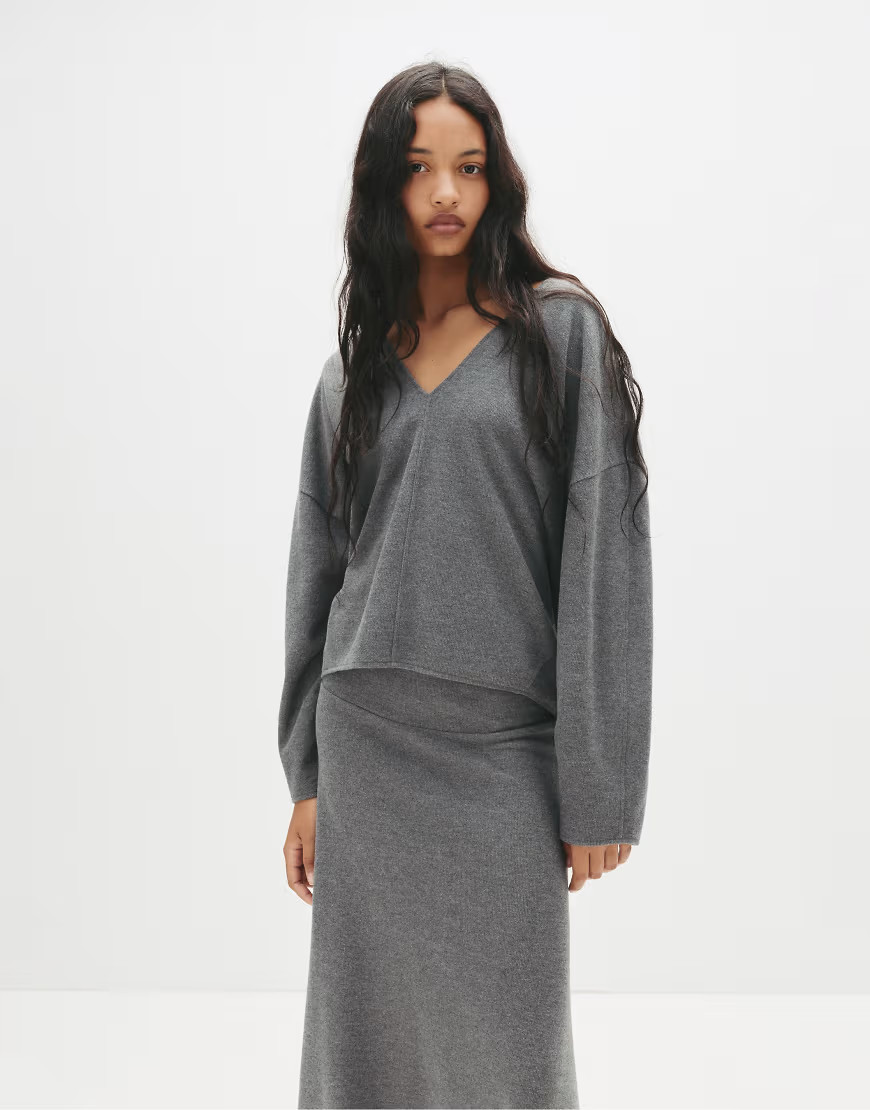 Pull&Bear Soft touch sweater in medium grey | ASOS (Global)
