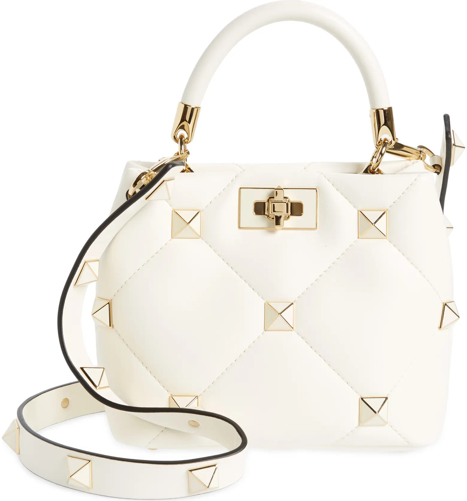 Valentino Garavani Enameled Roman Stud Leather Top Handle Bag | Nordstrom | Nordstrom