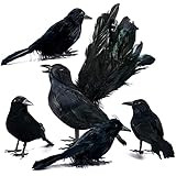 UWIOFF 3-Pack Halloween Crows Realistic Red Eyes Crows Handmade Black Feathered Crow Prop Fly and... | Amazon (US)