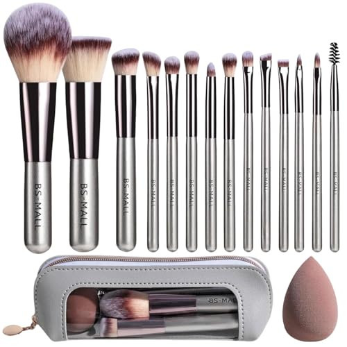 Travel Makeup Brush Set BS-MALL 14 Pcs with 1 Pcs Makeup Sponge – Essential Foundation Powder Concealers, Eye Shadows, Blush Makeup Brushes with Travel Makeup Case (Champagne) | Amazon (US)