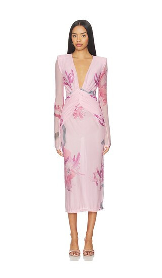 PatBO Honey Flower Tulle Midi Dress in Pink. - size 4 | Revolve Clothing (Global)