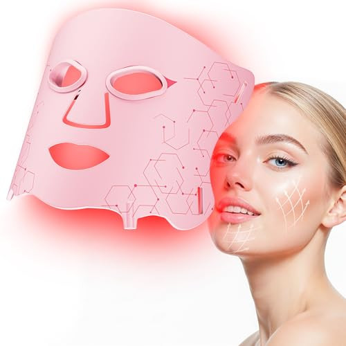 Aurphany LED Light Therapy mask (E106A) for Face, LED Light Therapy Mask with Adjustable Brightness and Timer, Soft Silicone Red Light Therapy Mask for Home & Travel, Pink | Amazon (US)