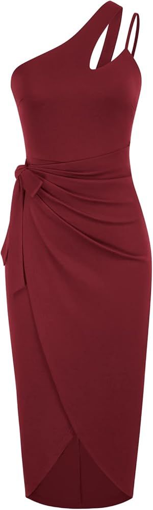 GRACE KARIN Women 2023 Asymmetric One Shoulder Dresses Ruched Tie Waist Bodycon Wrap Party Cockta... | Amazon (US)