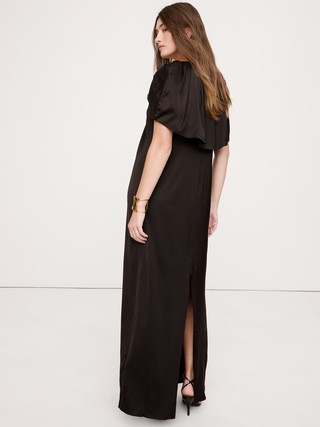 Stretch-Satin Cape Maxi Dress | Banana Republic (US)