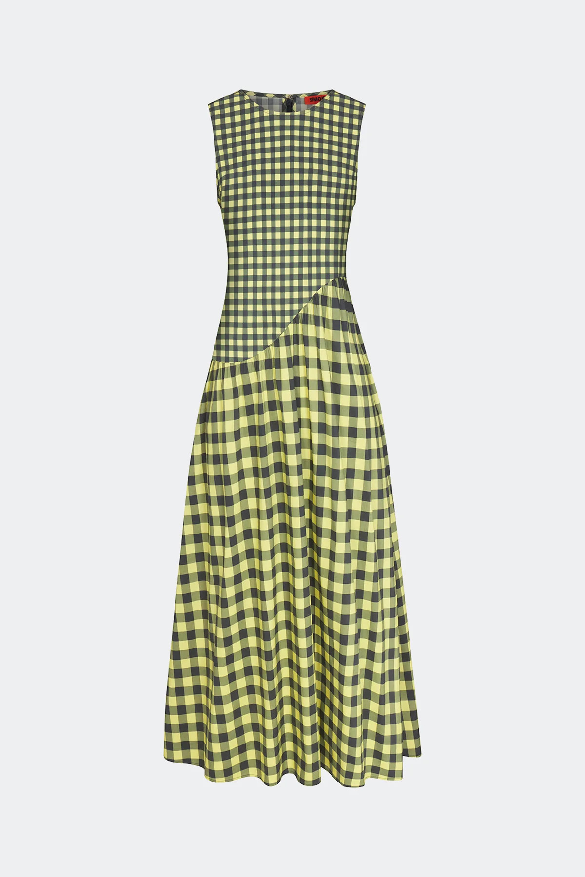 Laurel Poplin Midi Dress In Peridot/Ebony Gingham | Simon Miller