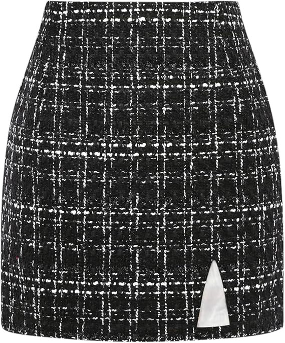 Plaid Mini Skirts for Womens High Waisted Fall Winter Wool Bodycon Pencil Skirts with Slit | Amazon (US)
