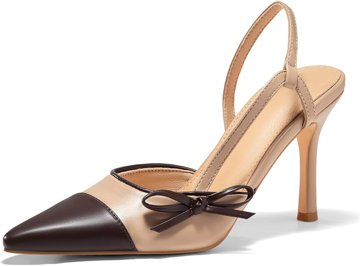 Coutgo Womens Slingback High Heels Bow Tie Closed Pointed Toe Sexy Stiletto Two Tone Dress Pumps ... | Amazon (US)