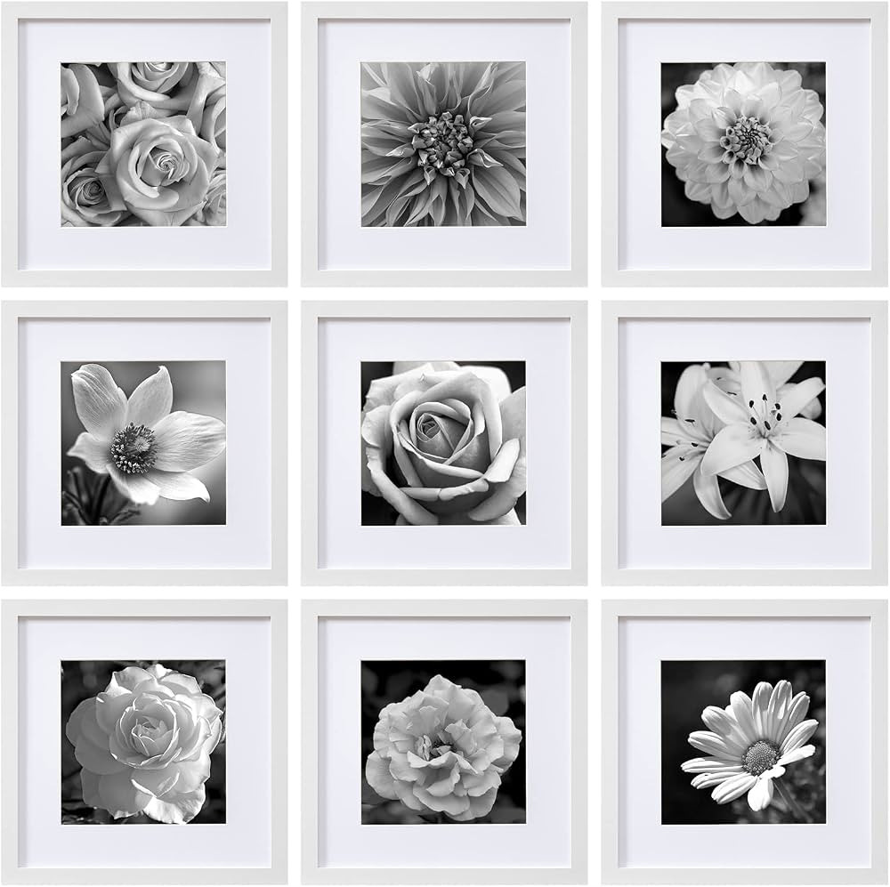eletecpro 12x12 Picture Frames in White Set of 9 Square Frame Displays 8x8 with Mat and 12x12 wit... | Amazon (US)
