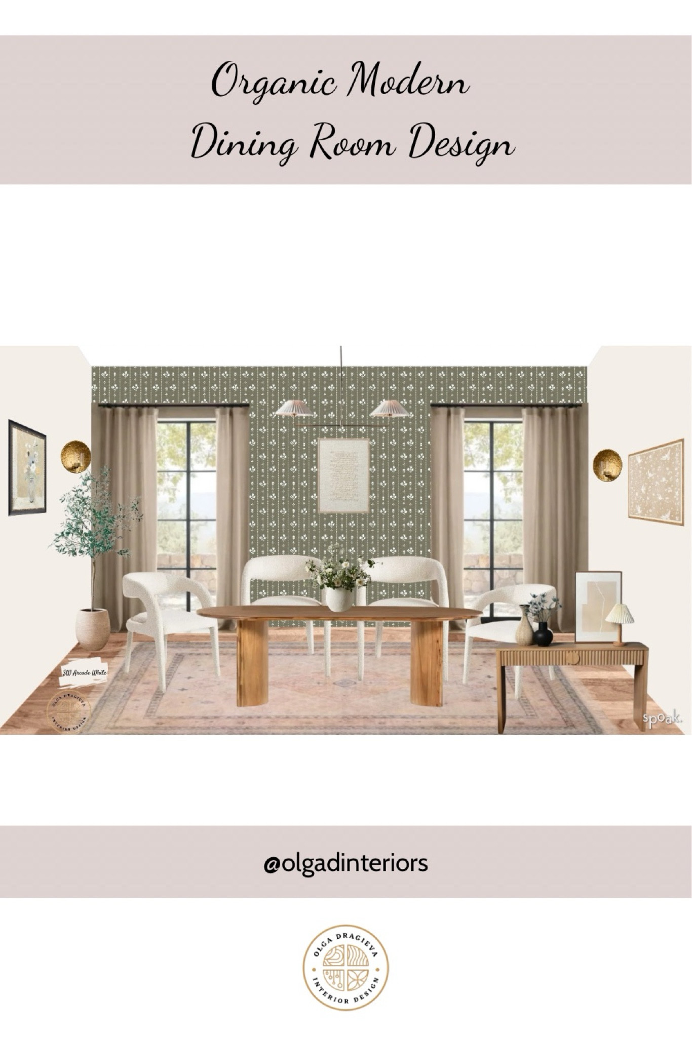 Organic Modern Dining Room design! I love the olive green wallpaper from Chasing Paper, the pleated chandelier is from Anthropologie. Vintage rug, bouclé dining chairs and a dining table from Lulu and Georgia! Love the golden tea-light candle holders from Arhaus! Such a vibe! 

#LTKMostLoved #LTKfamily #LTKhome