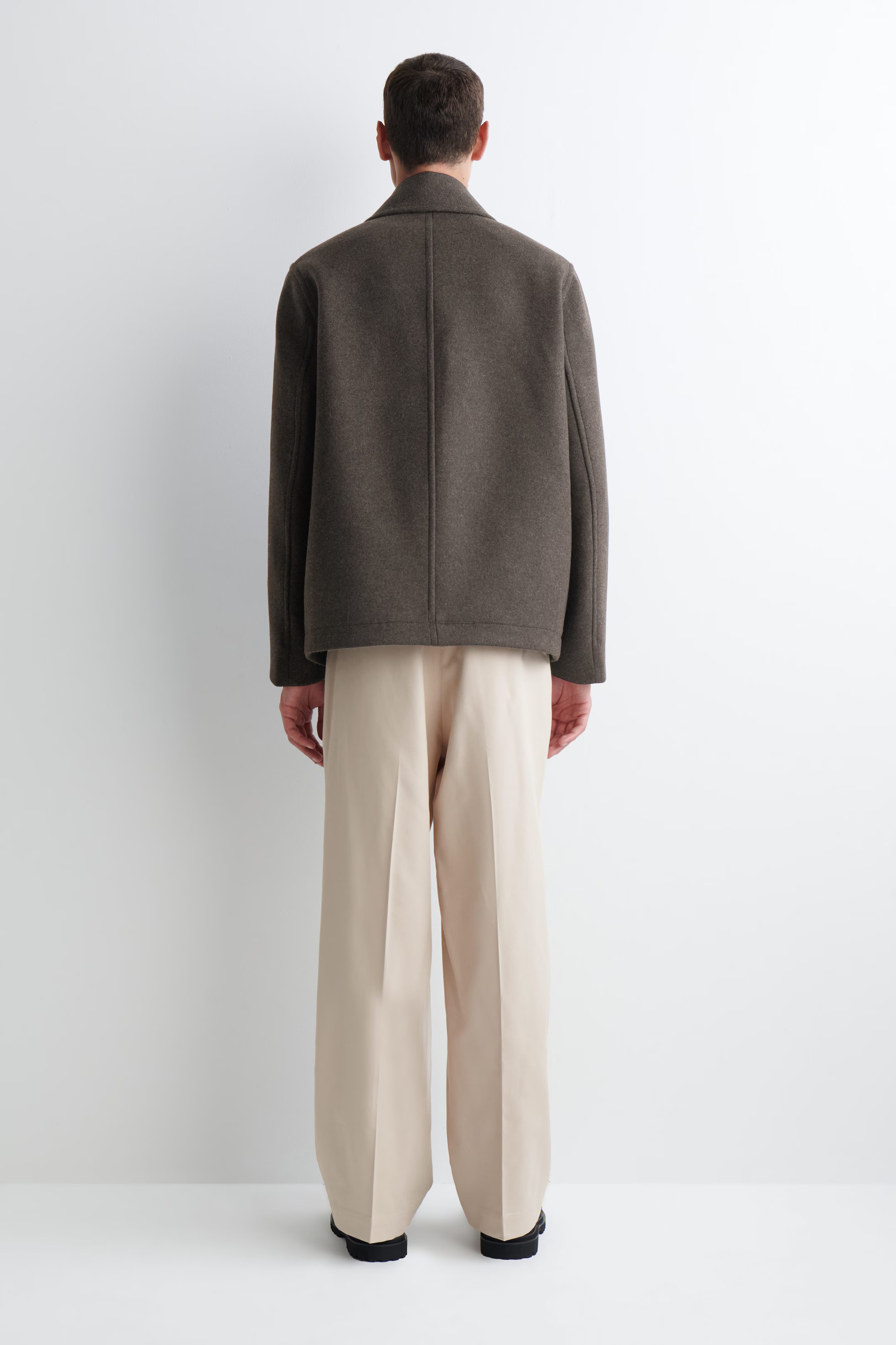 DOUBLE-BREASTED WOOL SHORT PEA COAT - DARK-BROWN MÉLANGE | COS US | COS (US)