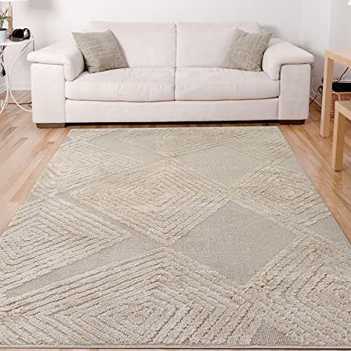 Antep Rugs Palafito 8x10 Geometric Shag Diamond High-Low Pile Textured Indoor Area Rug (Beige, 7'... | Amazon (US)