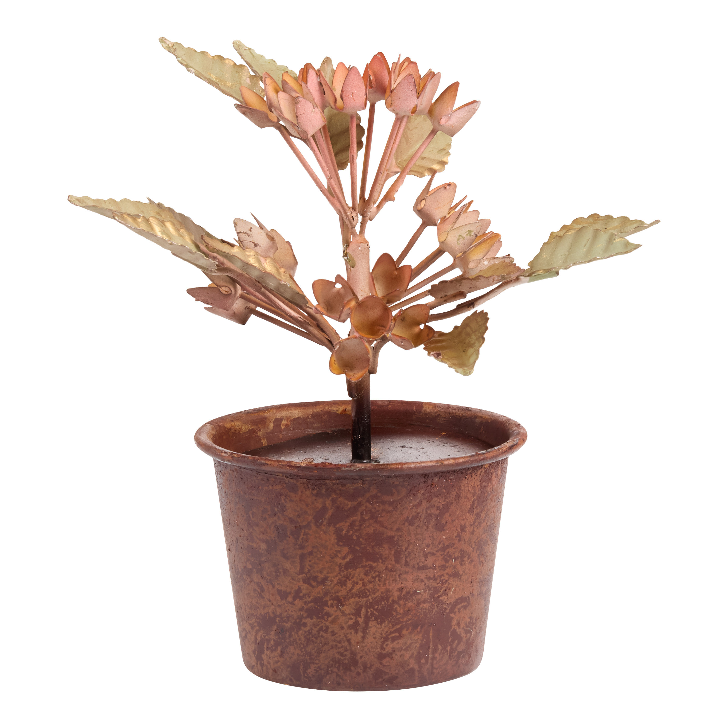 Pink and Orange Metal Potted Flower Tabletop Decor - World Market | World Market