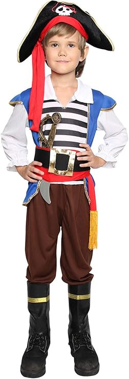 Kids Pirate Costume Boys, Pirate Boy Costume Deluxe Halloween Cosplay Set | Amazon (US)