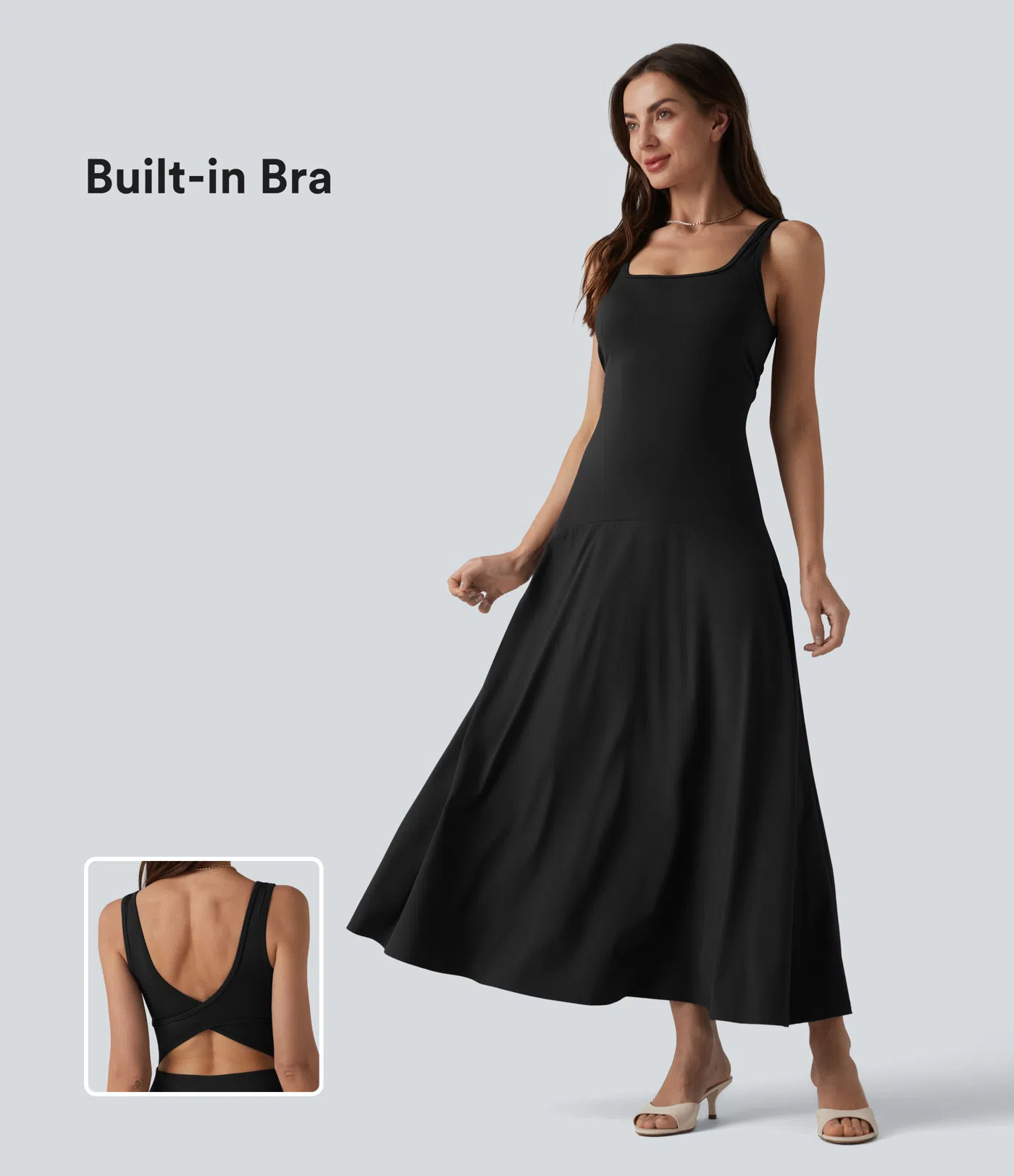 Women’s Crisscross Backless Square Neck Sleeveless Flowy Midi Bridesmaid And Wedding Guest Dres... | Halara UK
