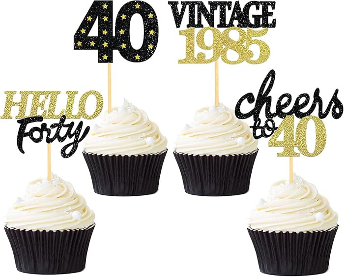 24 Pcs Glitter 40th Birthday Cupcake Toppers for Celebrating Forty Years Old Birthday Party Decor... | Amazon (US)