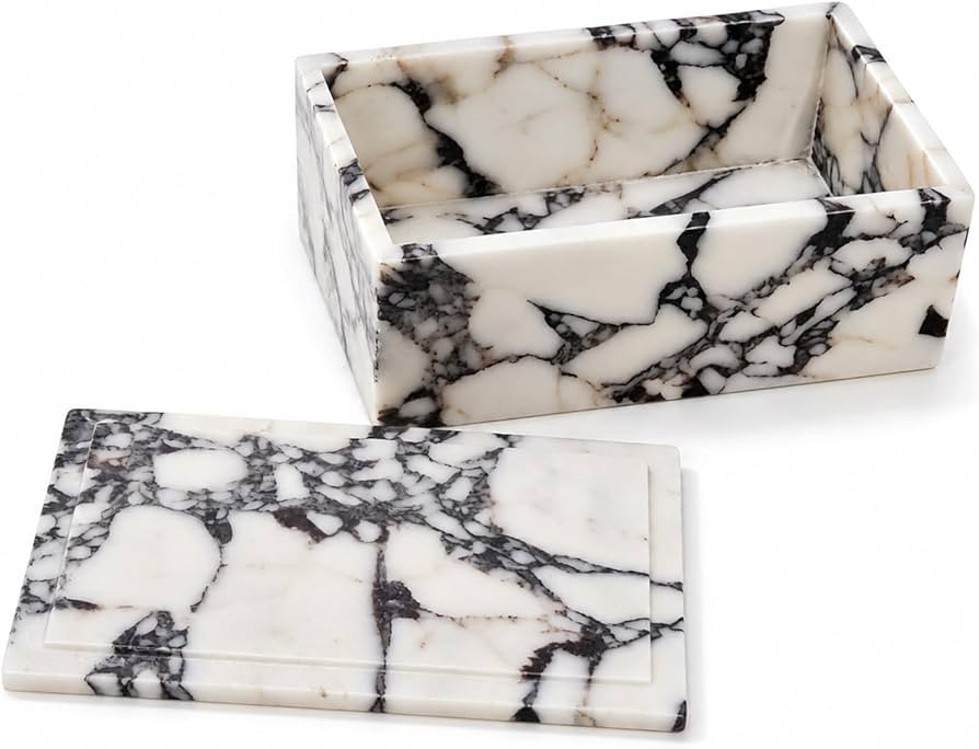 Marble Storage Box with Lid, Natural White Rectangular Marble Jewelry Box, Decorative Bathroom Va... | Amazon (US)
