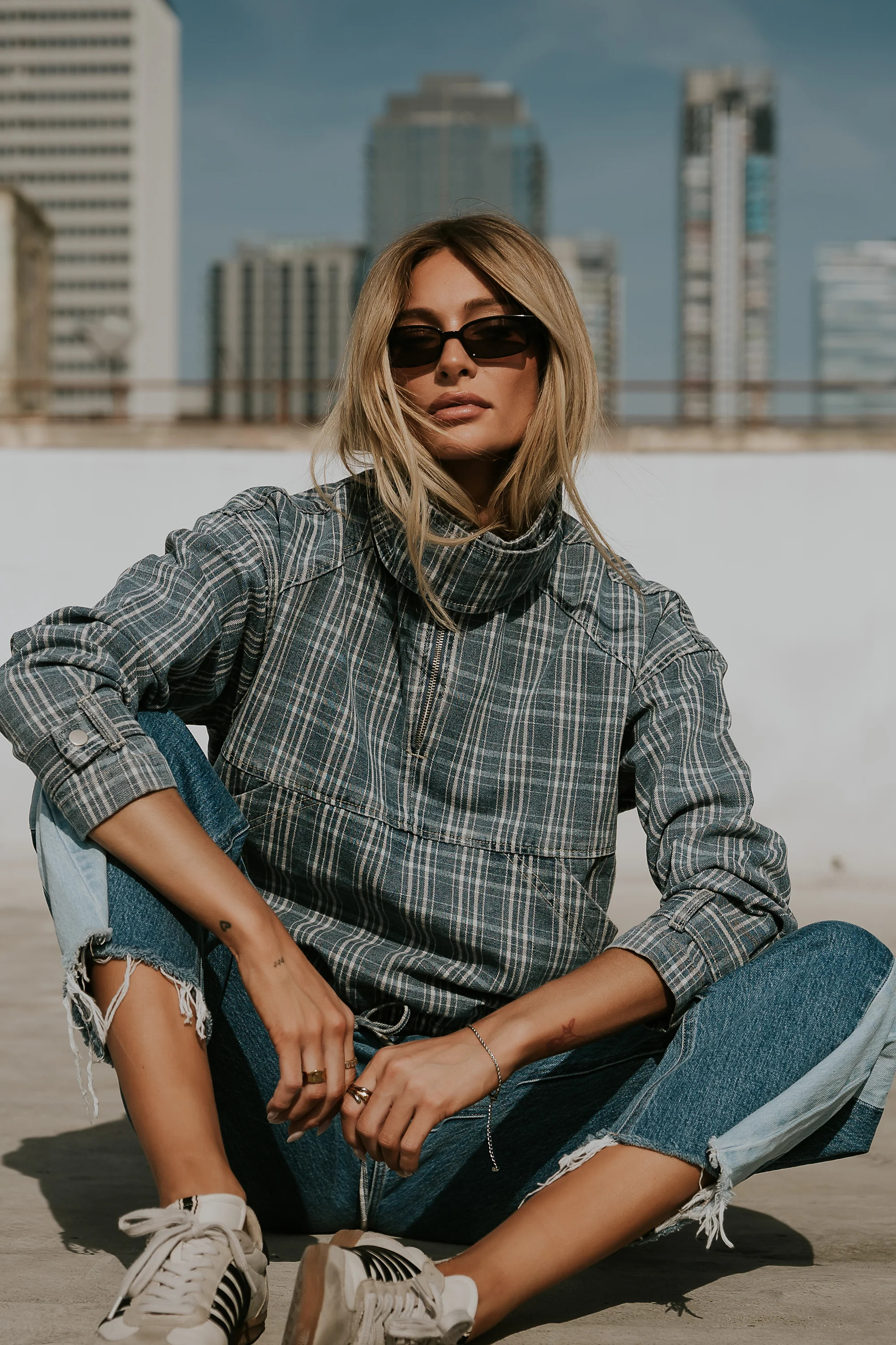 Regina Denim Jacket in Plaid Denim | Böhme US