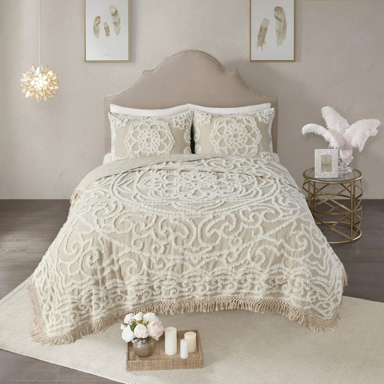 Madison Park Laetitia Chenille Tufted 100% Cotton Quilt Cozy Bedspread - Full/Queen - Taupe | Walmart (US)