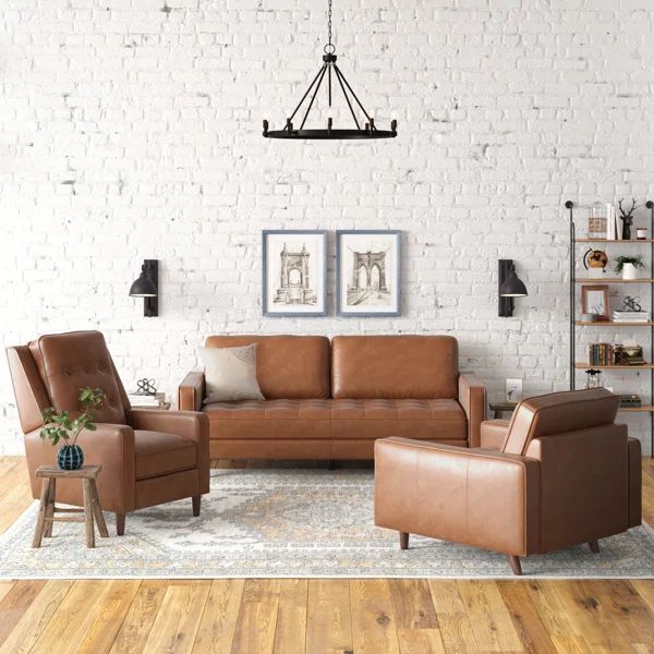 Clark 3 Piece Leather Reclining Foam Living Room Set | Wayfair North America