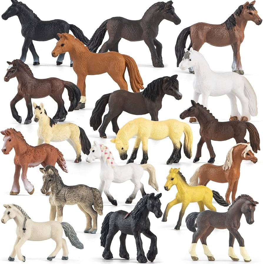 18 Pcs Plastic Miniature Realistic Pony Horse Toy Figurine Farm Animal Toy Gift for Boy Girl, Pre... | Amazon (US)