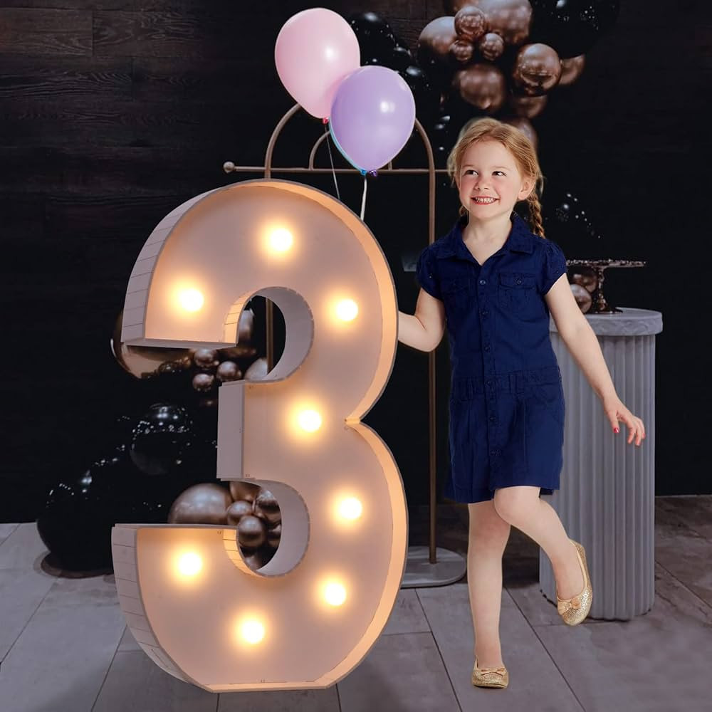imprsv 3FT Marquee Light Up Numbers, Mosaic Numbers for Balloons, Number 3 Balloon Frame, Marquee... | Amazon (US)