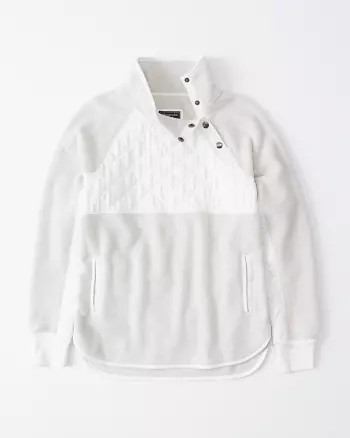 Abercrombie & Fitch Womens Asymmetrical Snap-Up Fleece in Cream - Size XL | Abercrombie & Fitch US & UK