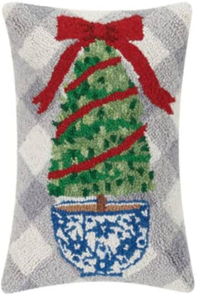 Peking Handicraft - Holiday Topiary 12" x 18" Wool Hook Pillow - 31TG1002C18OB | Amazon (US)