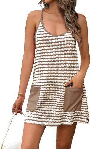 Fisoew Womens Tennis Athletic Dress Mini Romper Dress with Built in Shorts Summer Vacation Outfits A-Brown | Amazon (US)