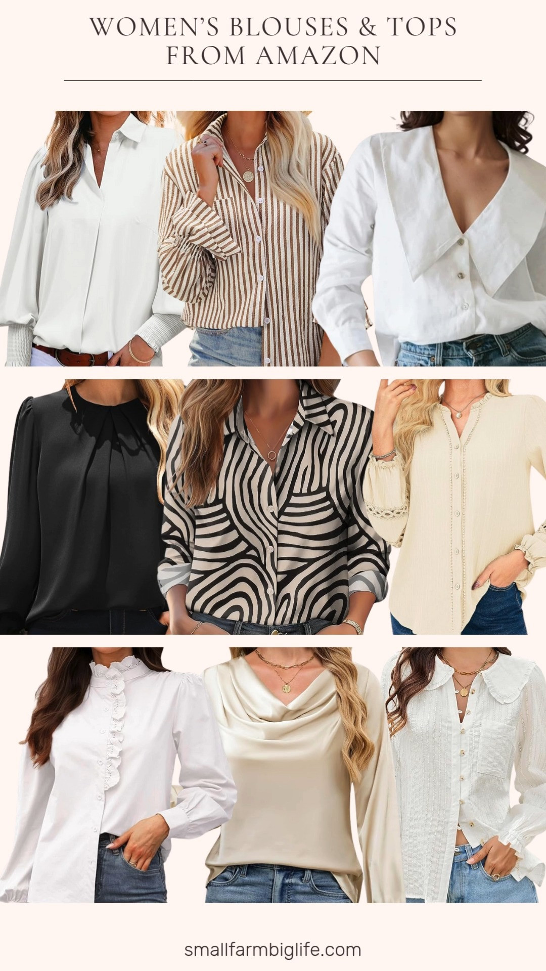 Classic blouses with pretty details 🤍 From crisp button downs to soft ruffles, satin, and statement collars, these tops elevate everyday outfits without trying too hard. Easy to style with jeans, trousers, or skirts for a timeless look. 

 #LTKOver40 #LTKFindsUnder50 #LTKWorkwear