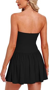 Beaully Women's Strapless Tube Mini Dresses Summer Ruffle Romper with Built-in Shorts for Beach V... | Amazon (US)