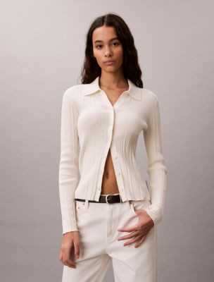 Smooth Cotton Rib Polo Cardigan | Calvin Klein | Calvin Klein (US)