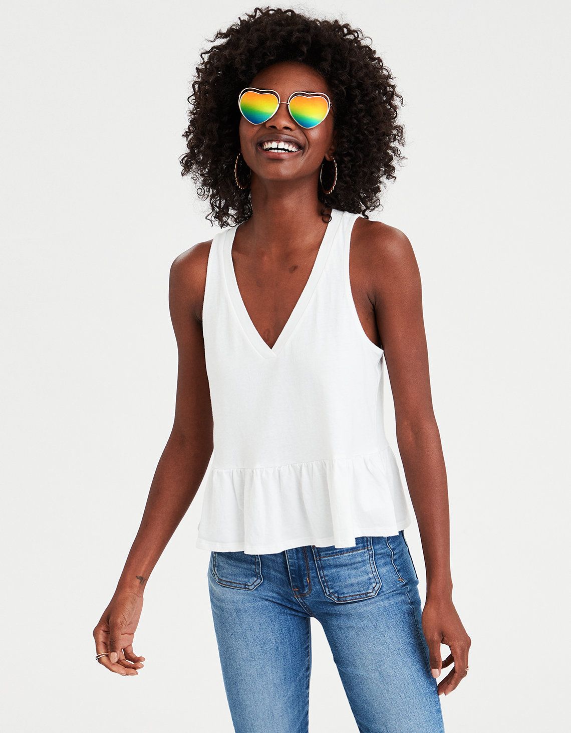 AE Peplum V-Neck Tank Top | American Eagle Outfitters (US & CA)