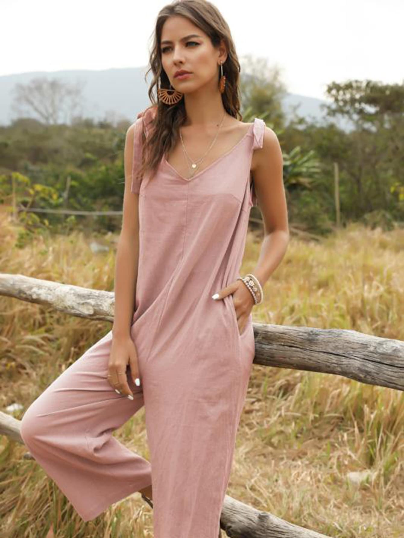 Tie Shoulder Wide Leg Jumpsuit | SHEIN