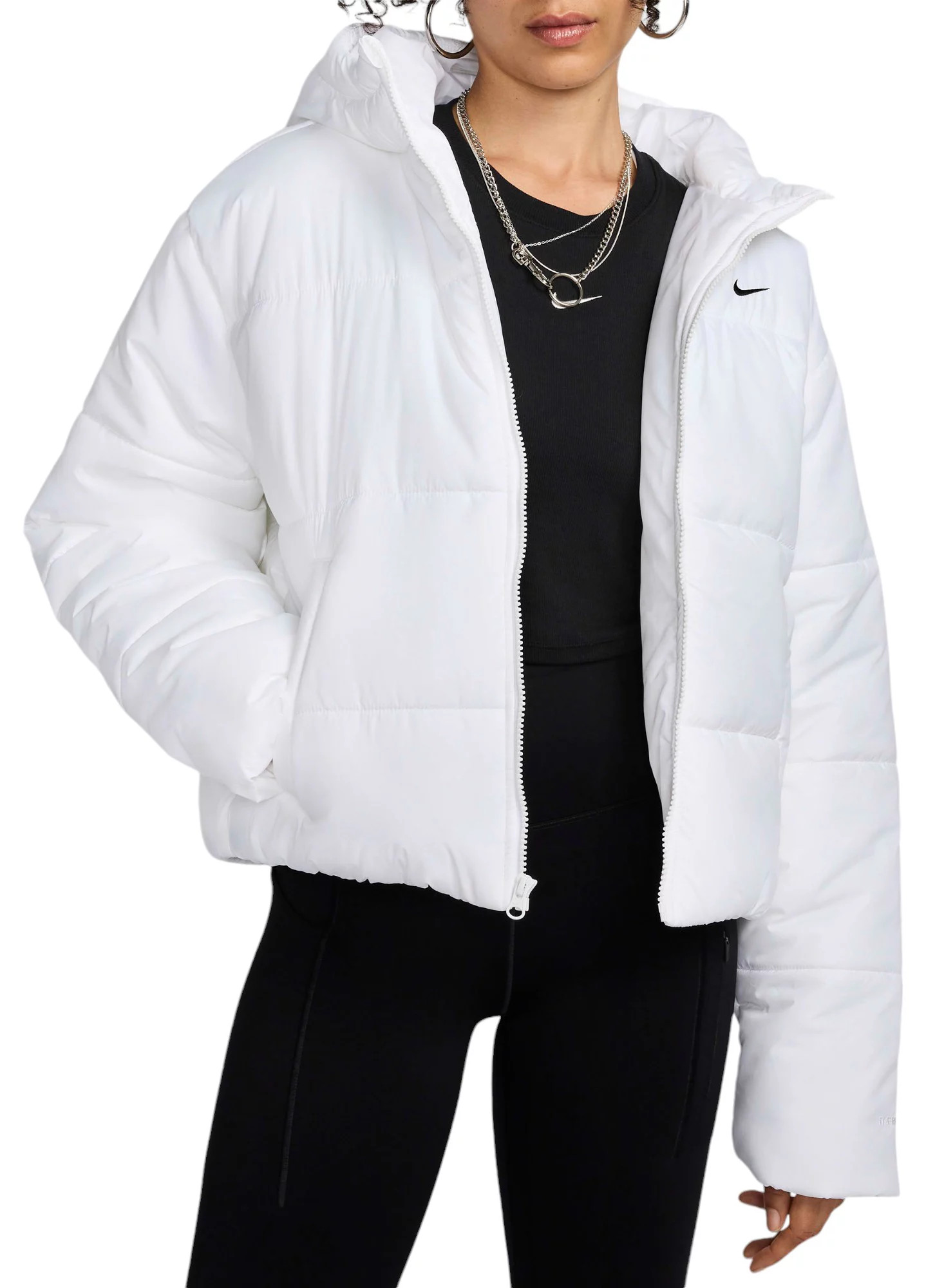 Nike Women's Sportswear Classic Puffer Therma-FIT Loose Hooded Jacket, Medium, White | DICK'S Sporting Goods