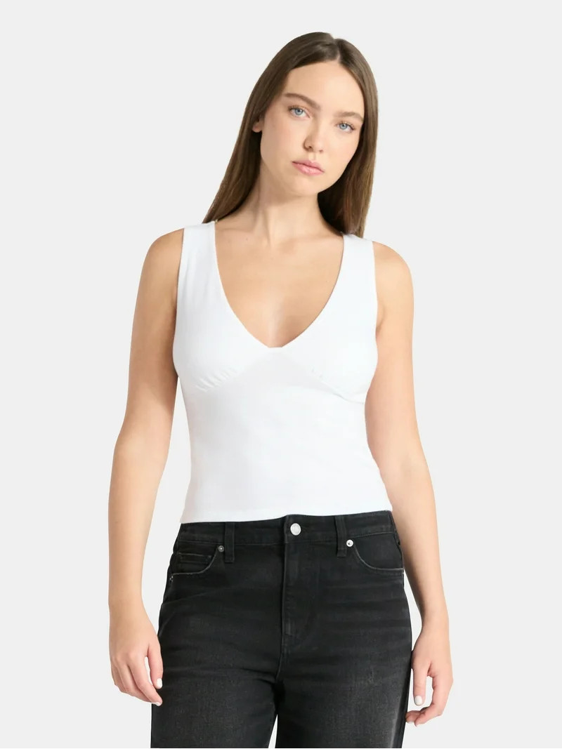 No Boundaries Plunge Neckline Tank Top, Women’s | Walmart (US)