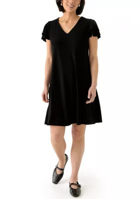 AK Anne Klein Women's Petite Double Flutter Sleeve Mini Dress, Black, PL | Belk