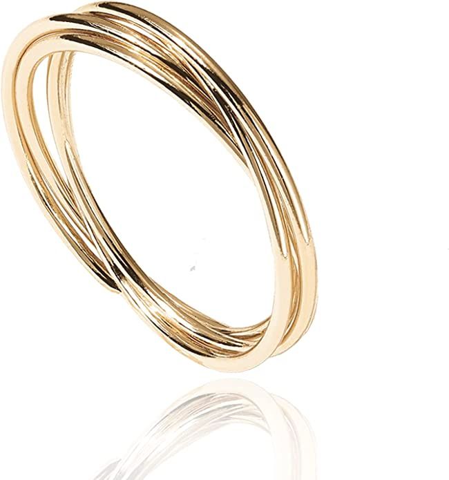 PAVOI 14K Plated Interlocked Rolling Anxiety Ring for Women and Men| Fidget Ring for Women | Stac... | Amazon (US)