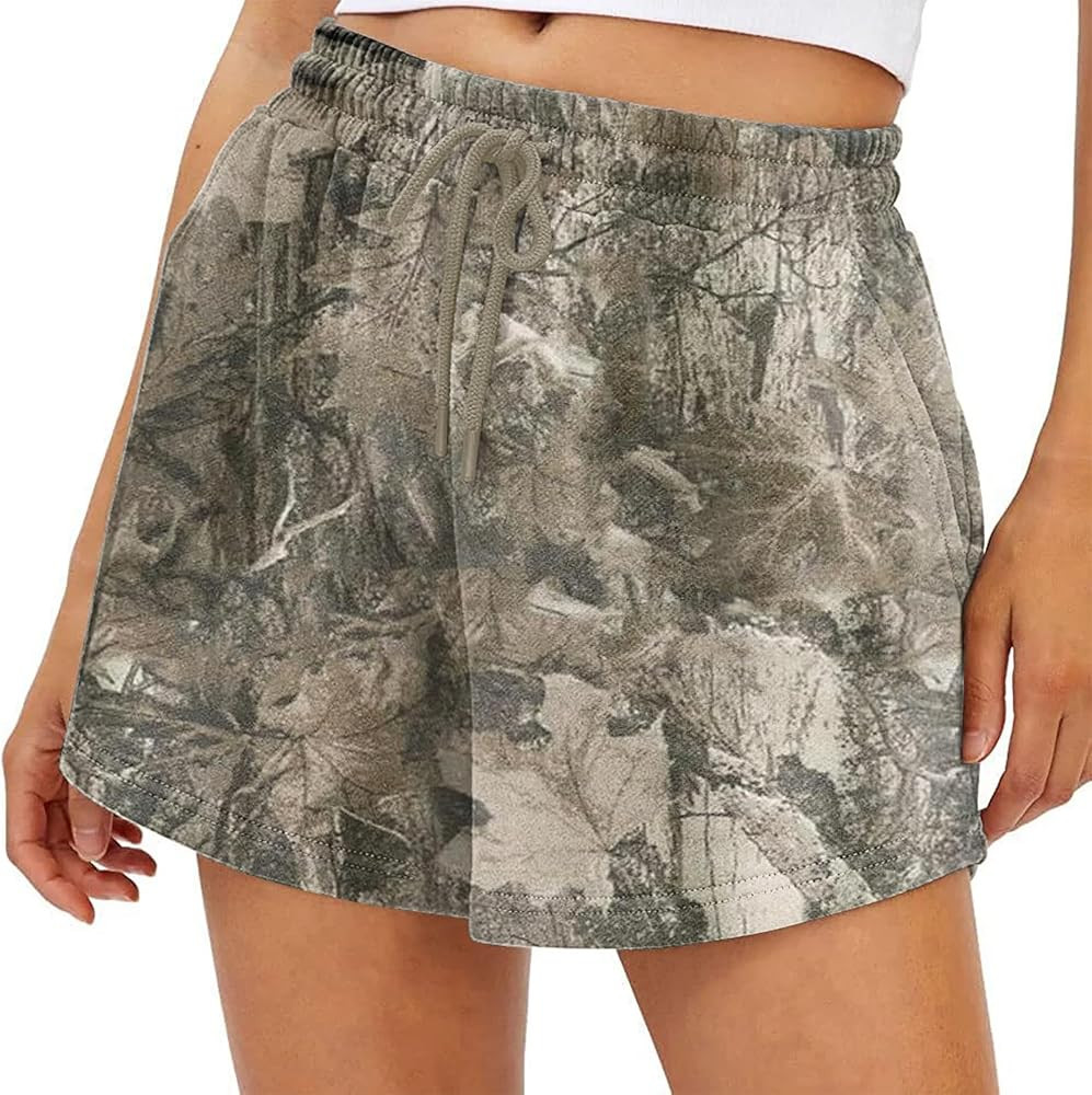 Lauweion Womens Lounge Camo Sweat Shorts Athletic High Waist Drawstring Maple Leaf Camouflage Wor... | Amazon (US)