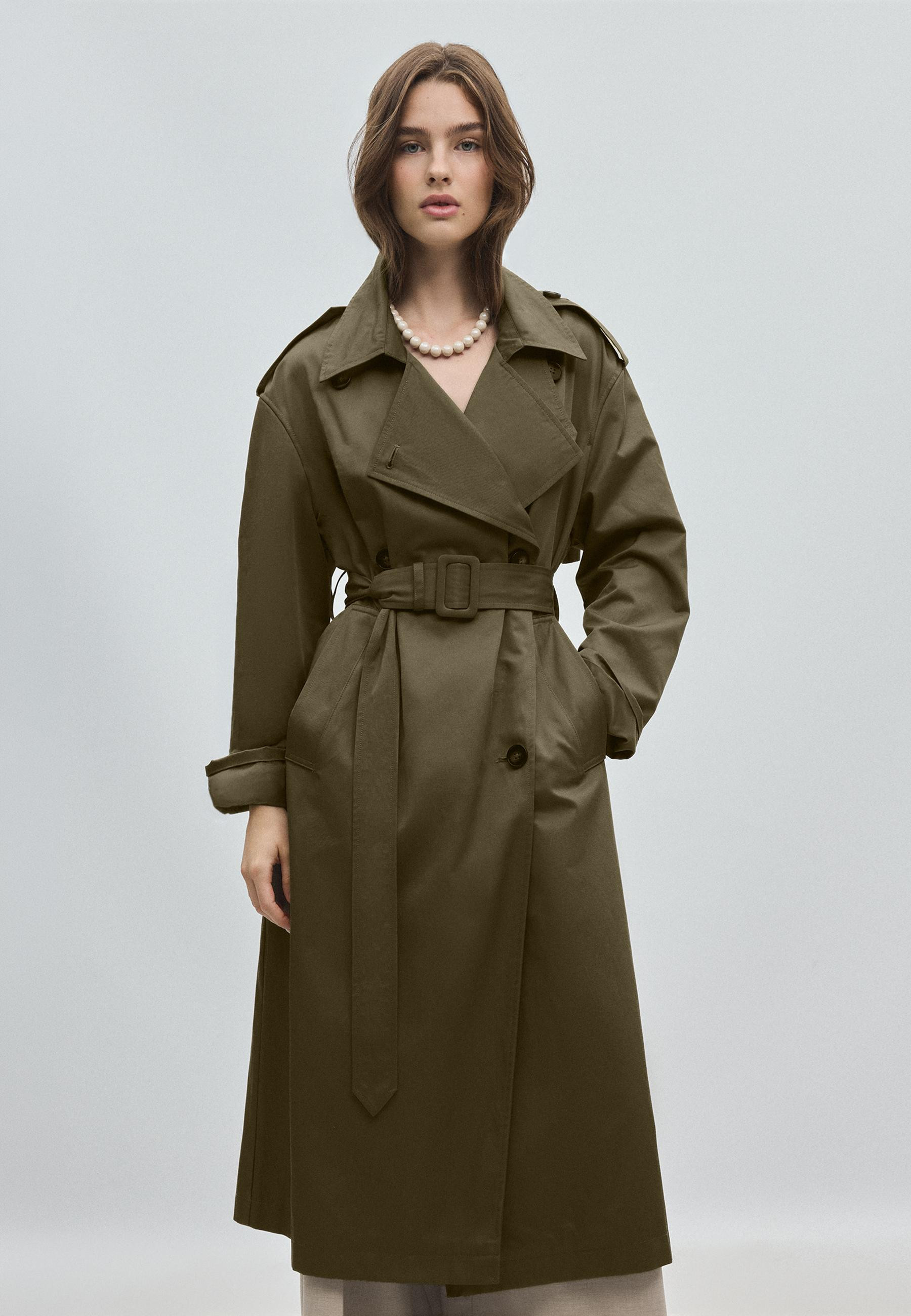 Stradivarius Long basic trench coat  Khaki XL | Stradivarius (UK)