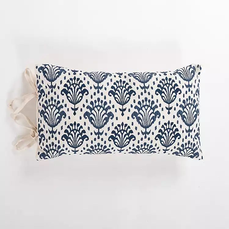 New! Blue Damask Print Side Tied Lumbar Pillow | Kirkland's Home