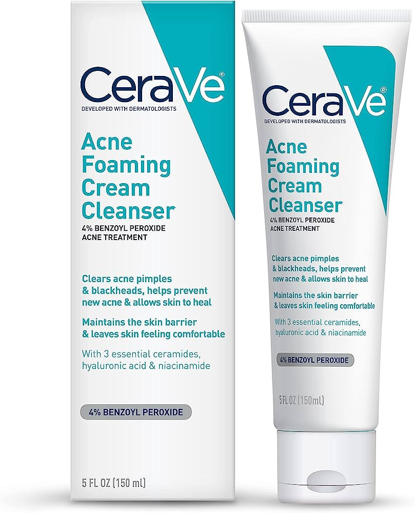 CeraVe Acne Foaming Cream Cleanser | Acne Treatment Face Wash with 4% Benzoyl Peroxide, Hyaluroni... | Amazon (US)