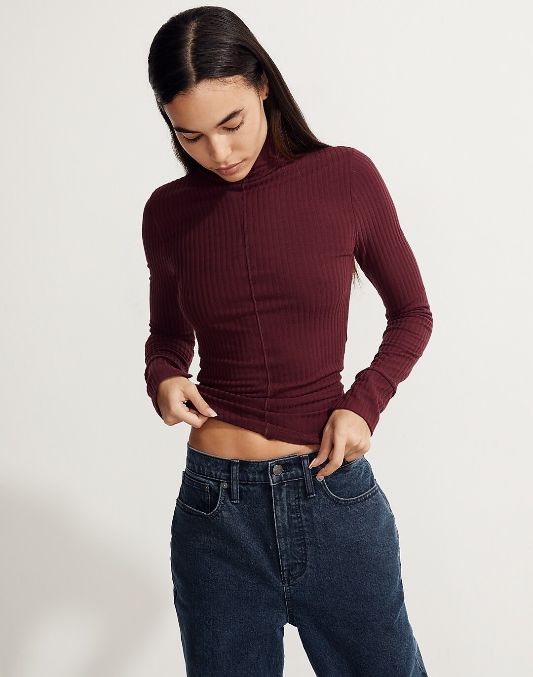 MWL Brushed Rib Long-Sleeve Turtleneck Top | Madewell