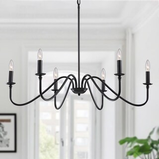 34 in. 6-Light Modern Farmhouse Chandelier Candle Traditional Chandelier Hanging Pendant Lighting... | Bed Bath & Beyond