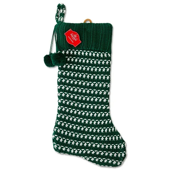Knit Dot Christmas Stocking, Green and White, 21", by Holiday Time | Walmart (US)